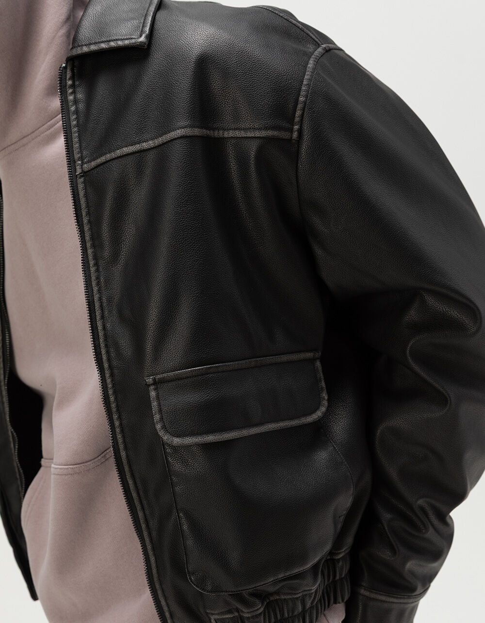 RSQ Mens Oversized Vegan Leather Bomber Jacket - WASHED BLACK | Tillys