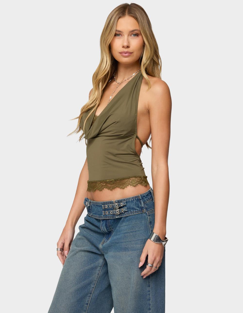 EDIKTED Layered Lacey Cowl Neck Halter Top image number 1