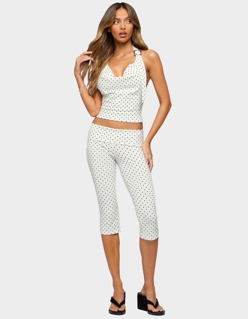 EDIKTED Eloisa Polka Dot Foldover Capri Pants image number 3
