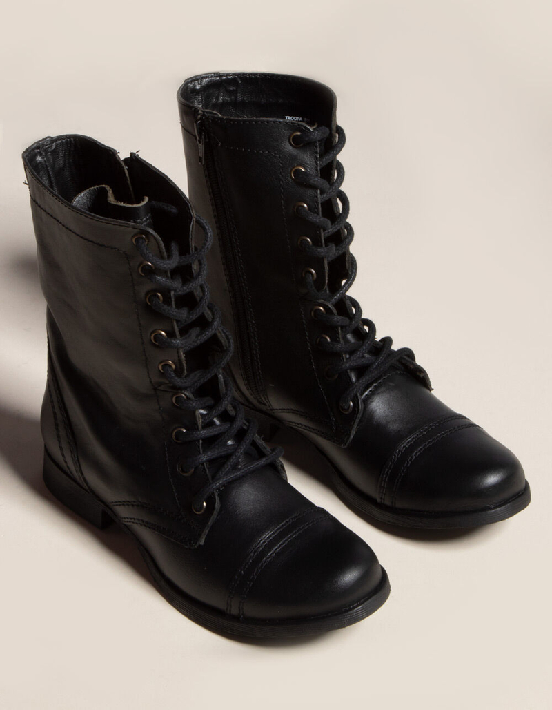 STEVE MADDEN Troopa Lace Up Womens Black Combat Boots image number 0