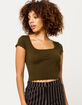 BOZZOLO Square Neck Lettuce Edge Olive Womens Tee image number 1