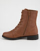 WILD DIVA Lace Up Cognac Womens Combat Boots image number 3