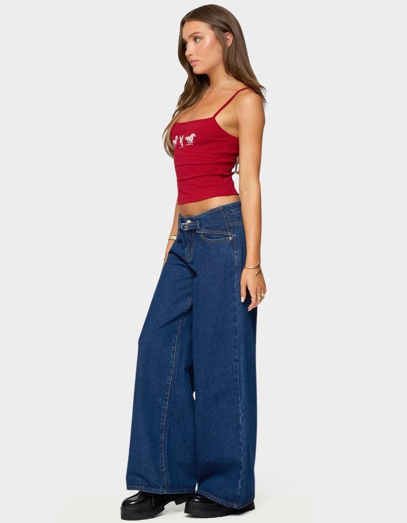 EDIKTED Edie Belt Detail Low Rise Jeans image number 3
