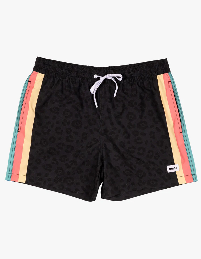DUVIN Black Leopard Mens Volley Shorts image number 0