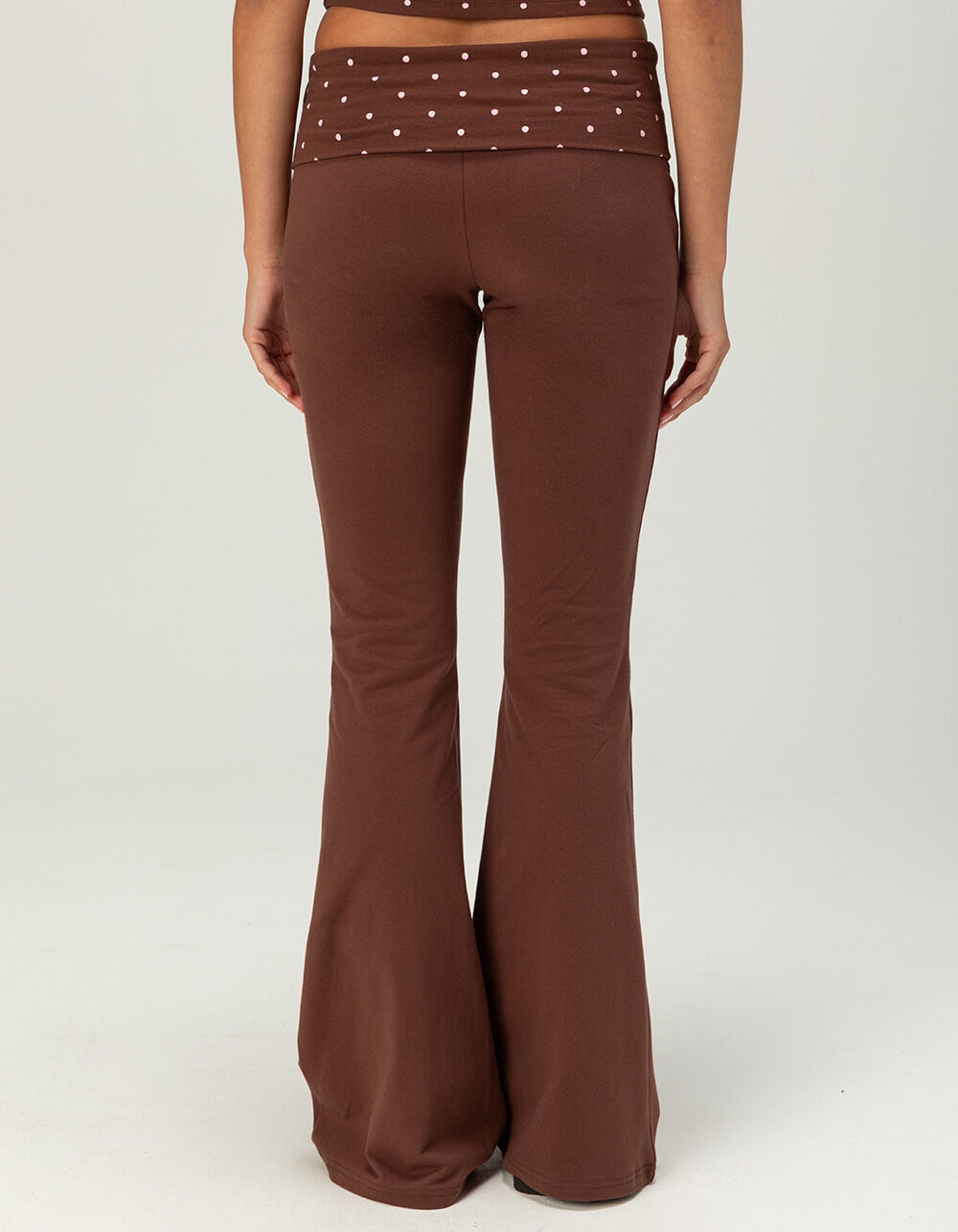 FULL TILT Polka Dot Womens Fold Over Flare Pants - BROWN/PINK | Tillys