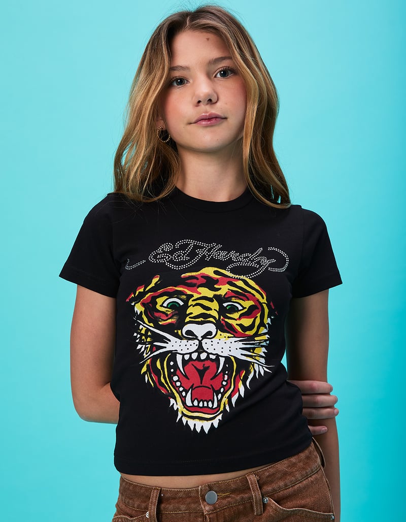 ED HARDY Rhinestone Tiger Face Girls Tee image number 0