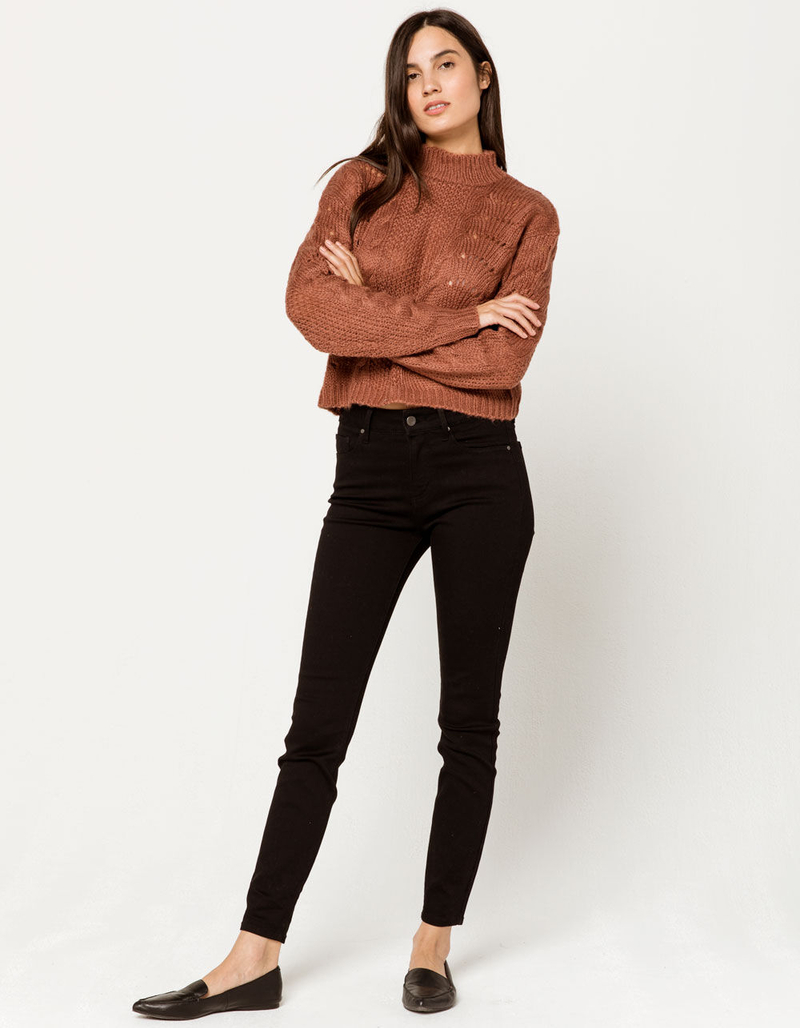 WOVEN HEART Open Text Mock Neck Rust Womens Crop Sweater image number 4