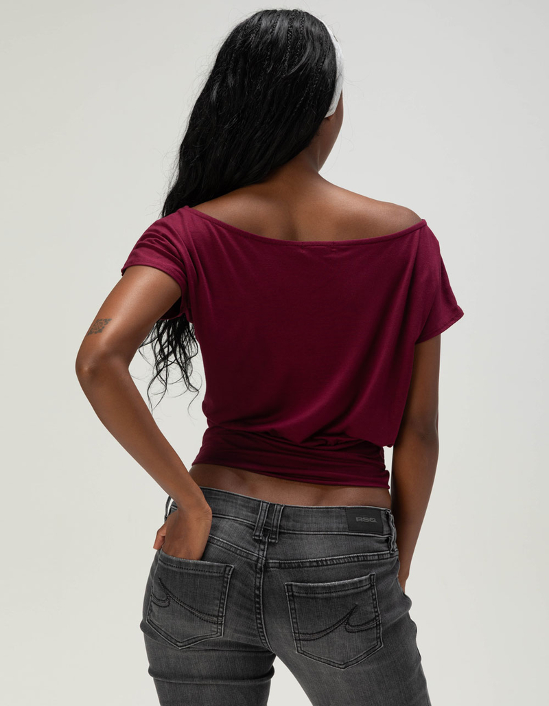 FULL TILT Womens Off The Shoulder Banded Bottom Top image number 3