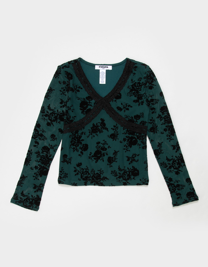 RSQ Girls Flocked Long Sleeve Mesh Top image number 0