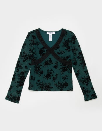 RSQ Girls Flocked Long Sleeve Mesh Top Primary Image