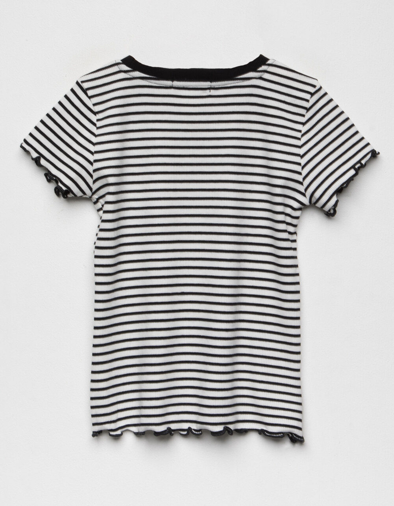 WHITE FAWN Stripe Lettuce Edge Girls White & Black Tee image number 1