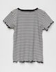 WHITE FAWN Stripe Lettuce Edge Girls White & Black Tee image number 2