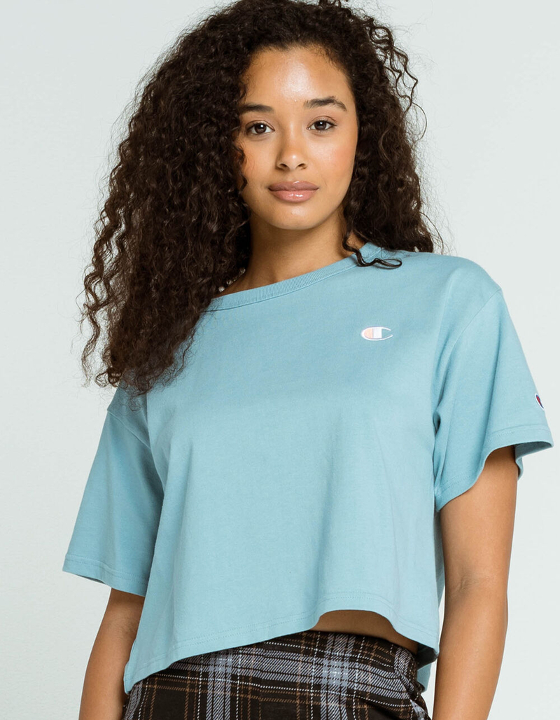 CHAMPION Heritage Womens Light Blue Crop Tee image number 1