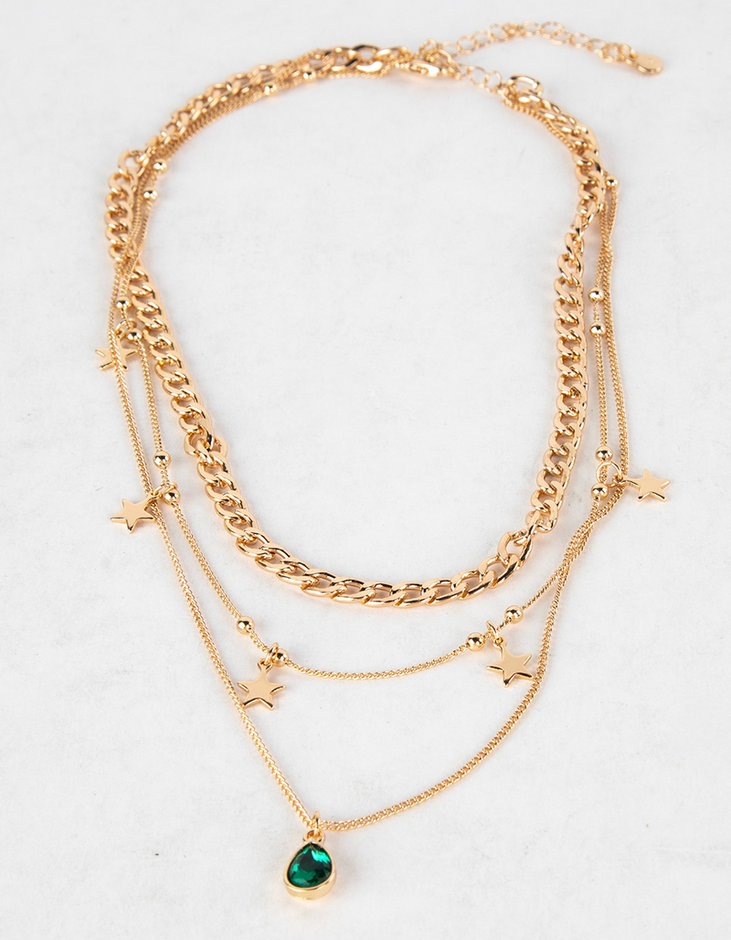 FULL TILT Layered Cuban Link Star Charm Necklace image number 0