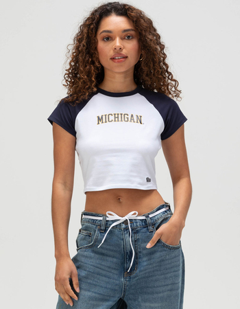 HYPE AND VICE University Of Michigan Womens Raglan Crop Tee Primary Image