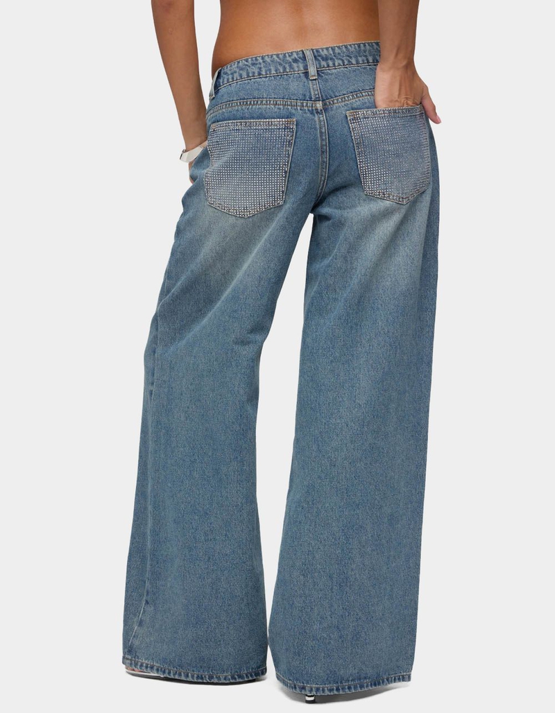 EDIKTED Rhinestone Low Rise Wide Leg Jeans image number 2