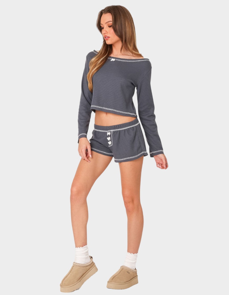 EDIKTED Peoni Waffle Shorts NAVY Tillys