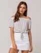 IVY & MAIN Stripe Tie Front Womens Off The Shoulder Top image number 1