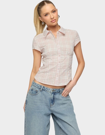 EDIKTED Naiah Plaid Tailored Button Up Shirt Primary Image