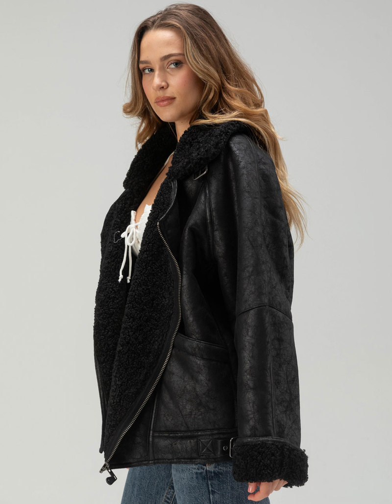 BDG Urban Outfitters Ella Faux Leather Womens Aviator Jacket image number 2