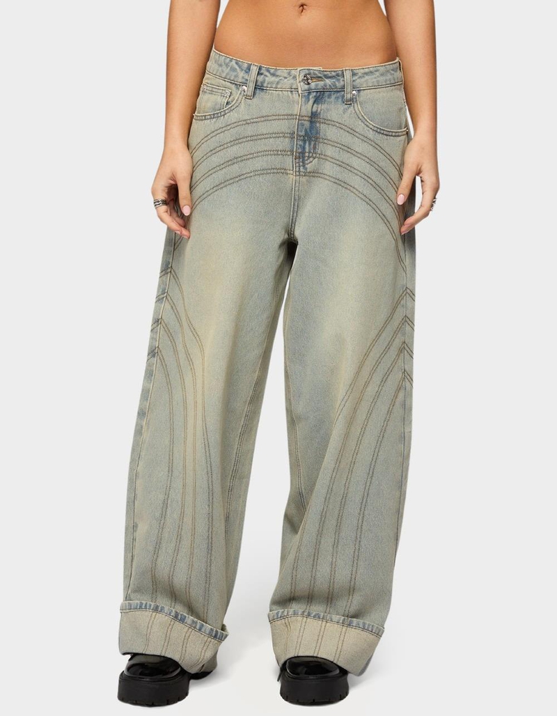 EDIKTED Cuffed Low Rise Baggy Jeans image number 0