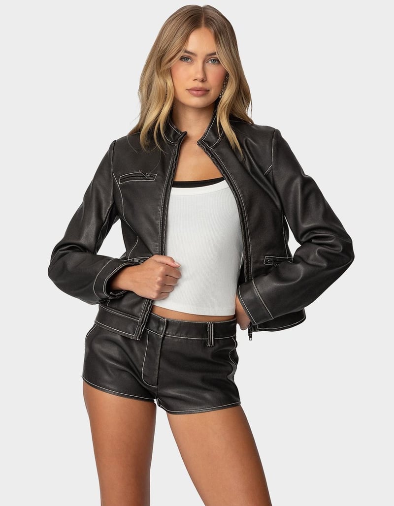 EDIKTED Roxie Faux Leather Jacket GRAY Tillys