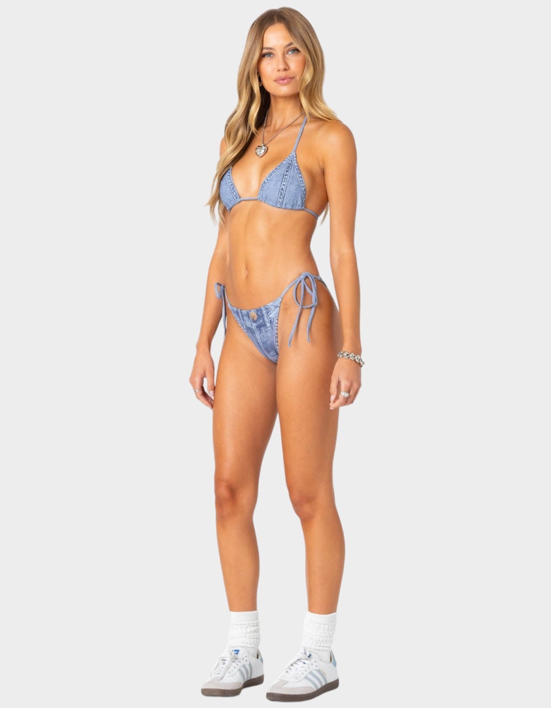 EDIKTED Denim Printed String Bikini Bottom image number 2