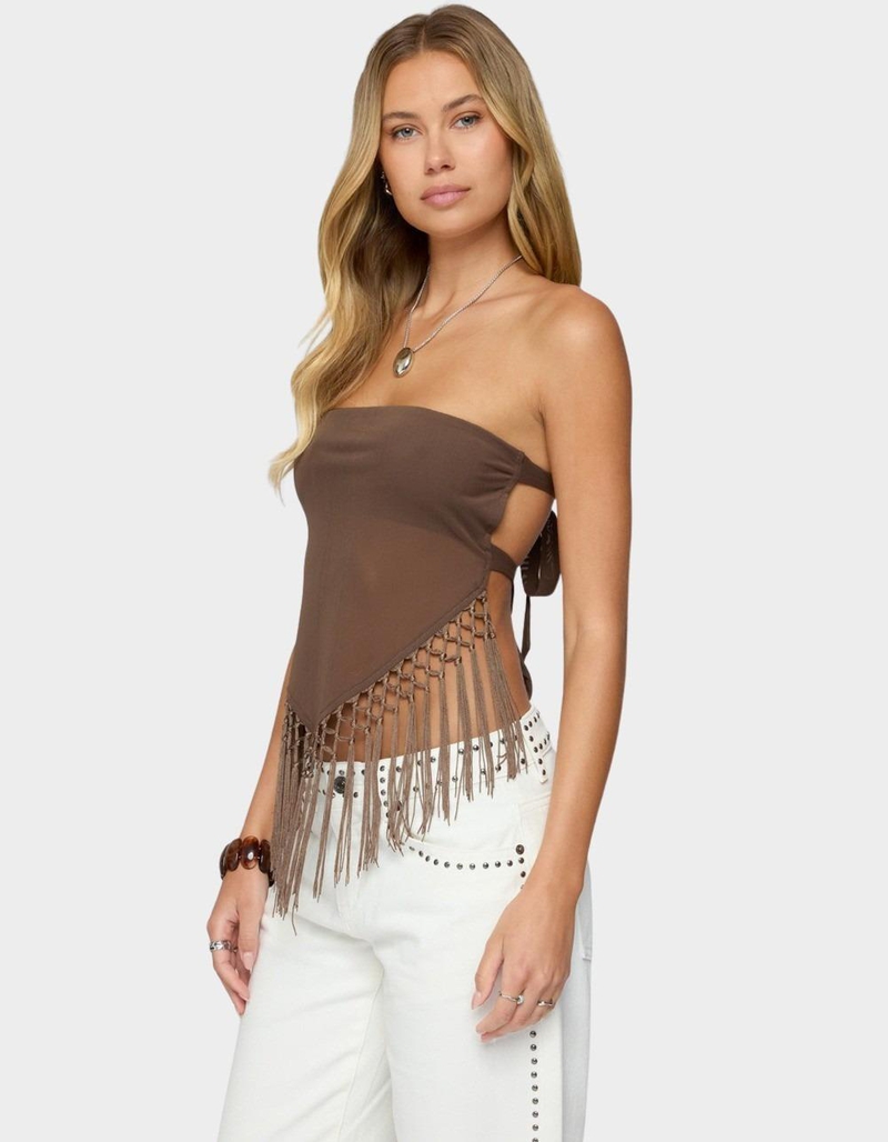 EDIKTED Backless Sheer Mesh Strapless Top image number 4