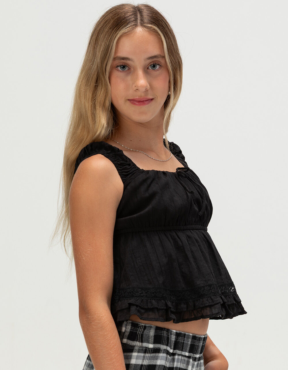 RSQ Girls Tie Babydoll Top - BLACK | Tillys