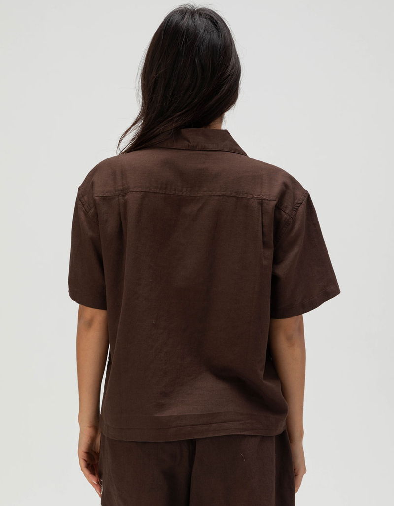 OBEY Slippers Womens Baggy Button Up Shirt - BROWN - L | Tillys