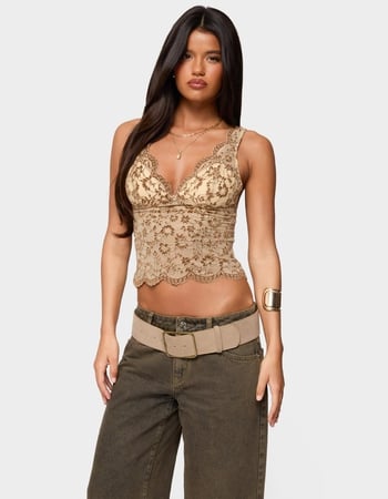 EDIKTED Araura Velvet Floral Sheer Top Primary Image
