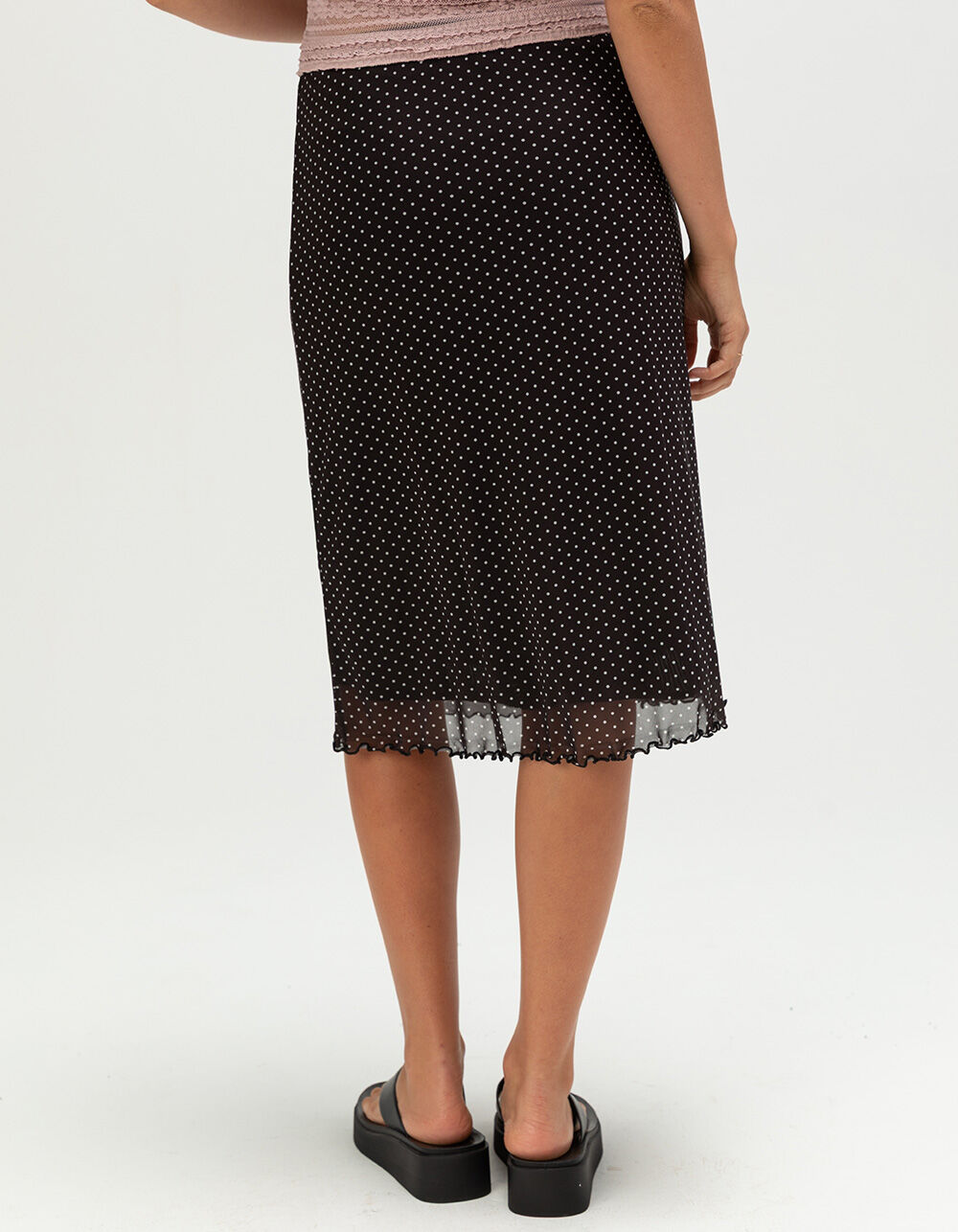 RSQ Womens Low Rise Polka Dot Mesh Midi Skirt - BLACK COMBO