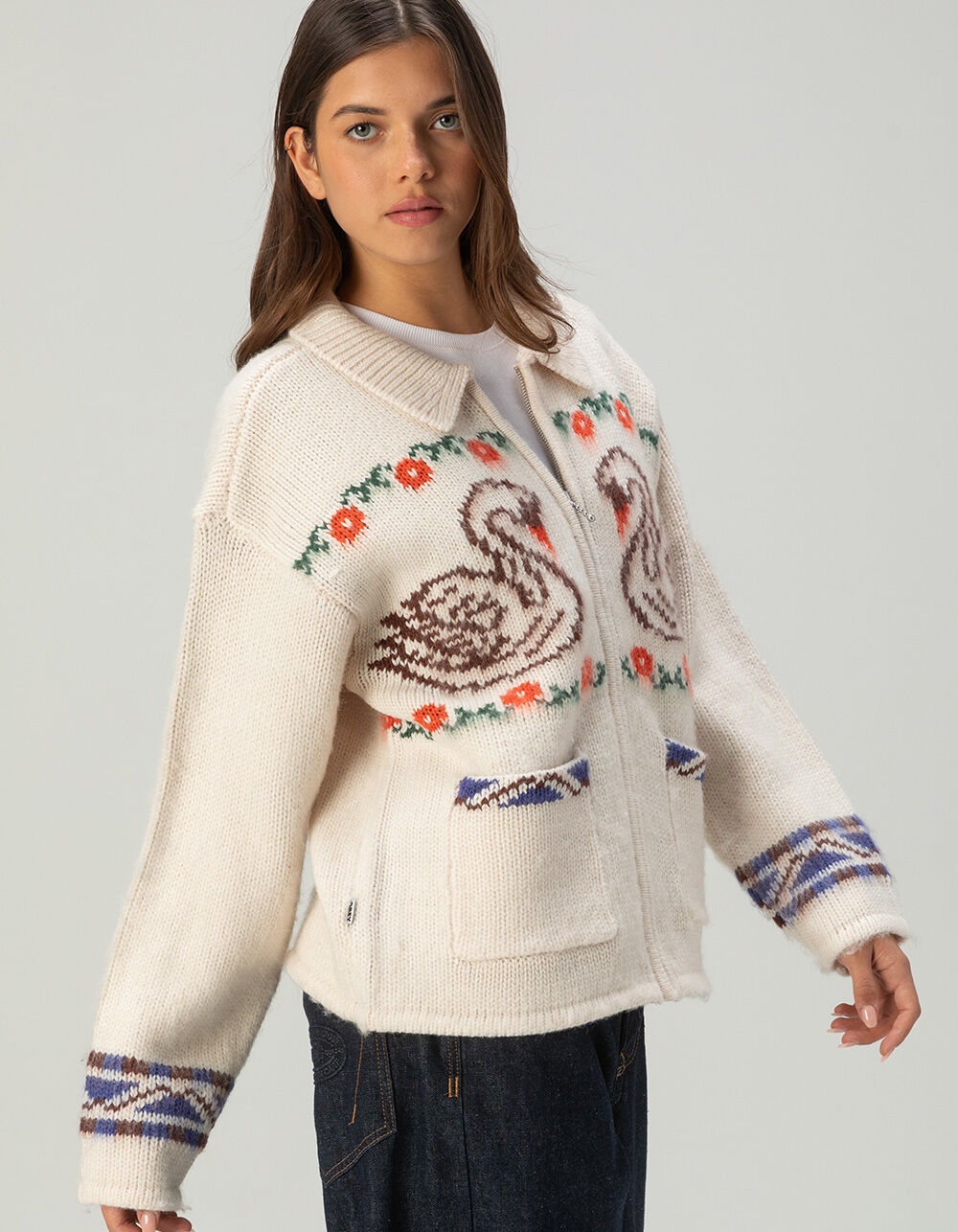 OBEY Swans Womens Zip-Up Sweater - Cream Combo | Tillys