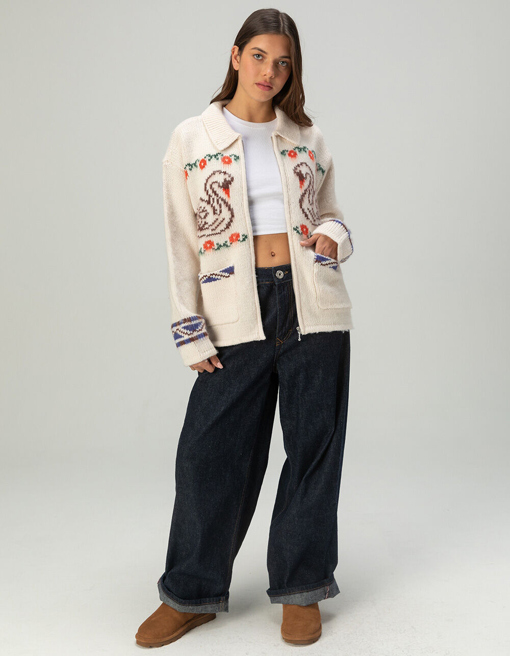 OBEY Swans Womens Zip-Up Sweater - Cream Combo | Tillys