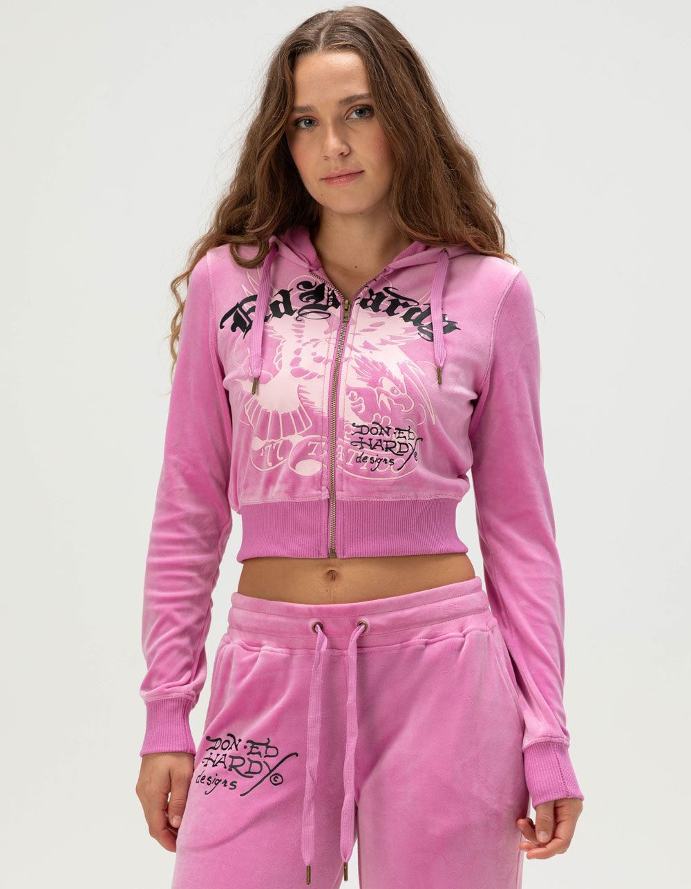 ED HARDY Panther Womens Velour Zip-Up Hoodie - ORCHID | Tillys