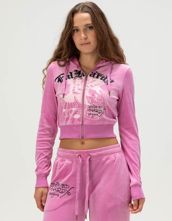 ED HARDY Panther Womens Velour Zip-Up Hoodie Primary Image