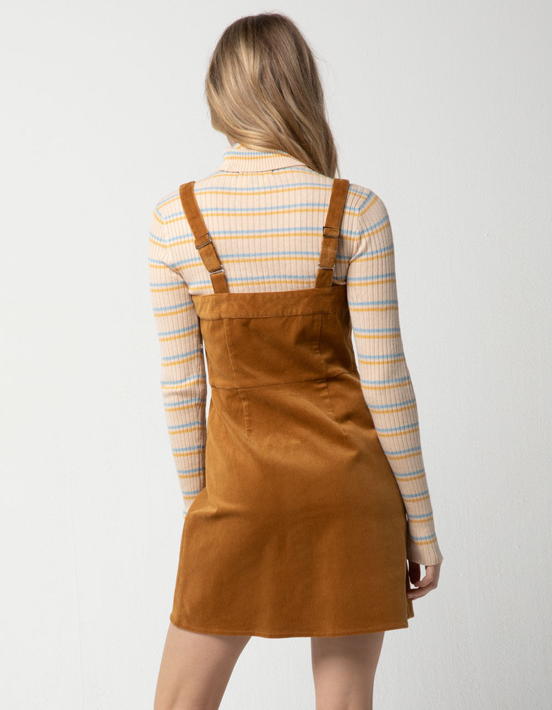 SKY AND SPARROW Corduroy Button Front Camel Structured Dress image number 2