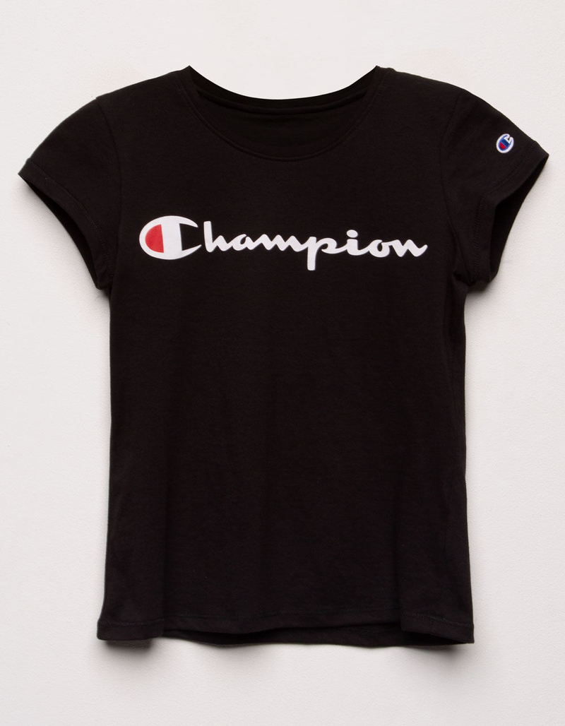 CHAMPION Logo Black Girls Tee image number 0