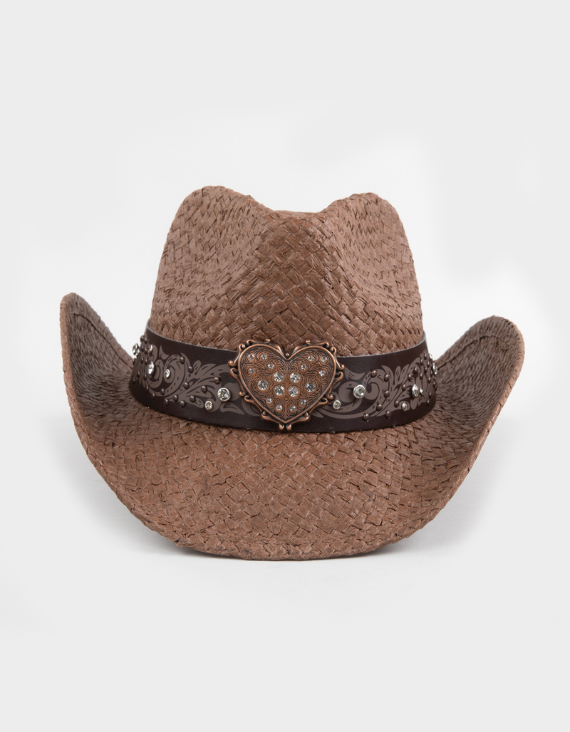 Heart Band Womens Straw Cowboy Hat image number 2