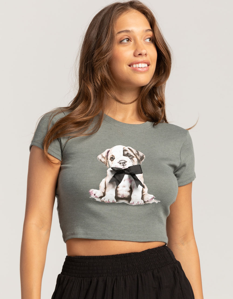 FULL TILT Puppy Bow Womens Baby Tee image number 0