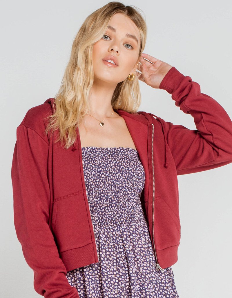 FULL TILT Essentials Womens Burgundy Crop Hoodie image number 0
