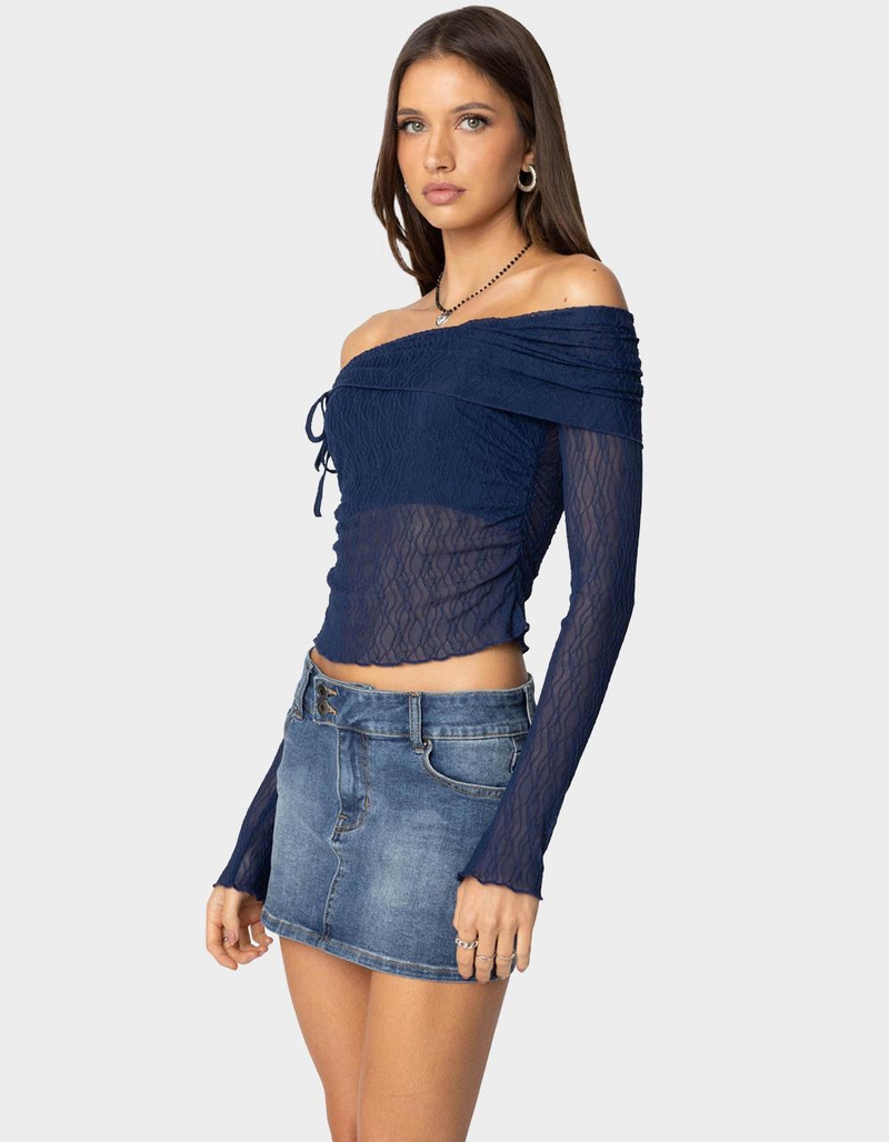 EDIKTED Drawstring Fold Over Sheer Top image number 2