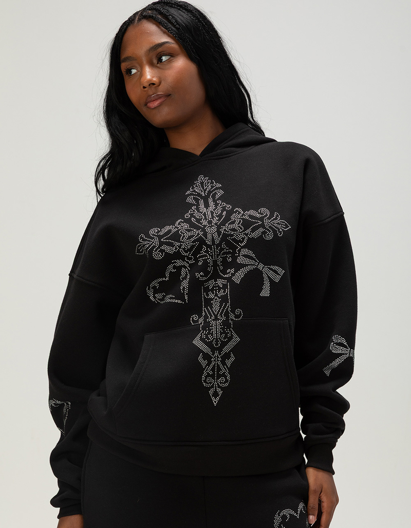 FULL TILT Rhinestone Cross Womens Hoodie image number 0