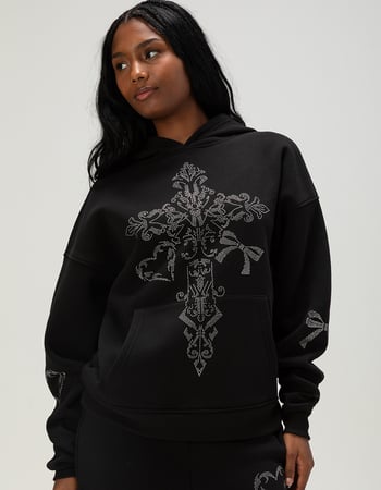 FULL TILT Rhinestone Cross Womens Hoodie Primary Image