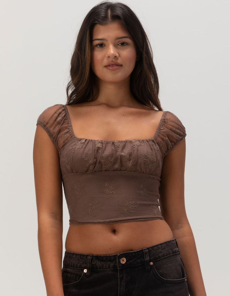 FULL TILT Rouched Lace Womens Top image number 0