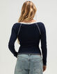 RSQ Womens Lace Trim Long Sleeve Henley Top image number 4