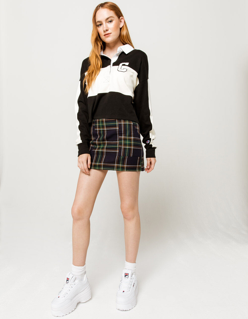 SKY AND SPARROW Plaid Porkchop Pocket Womens Mini Skirt image number 1