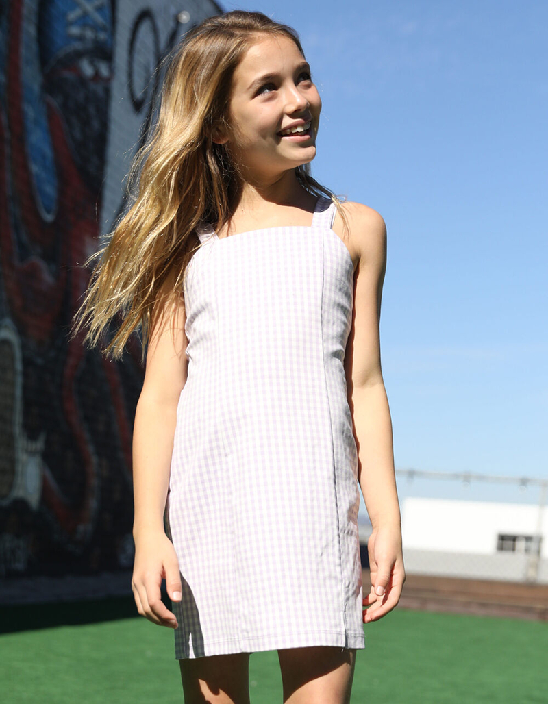 FULL TILT Gingham Slit Girls Lavender & White Dress image number 0