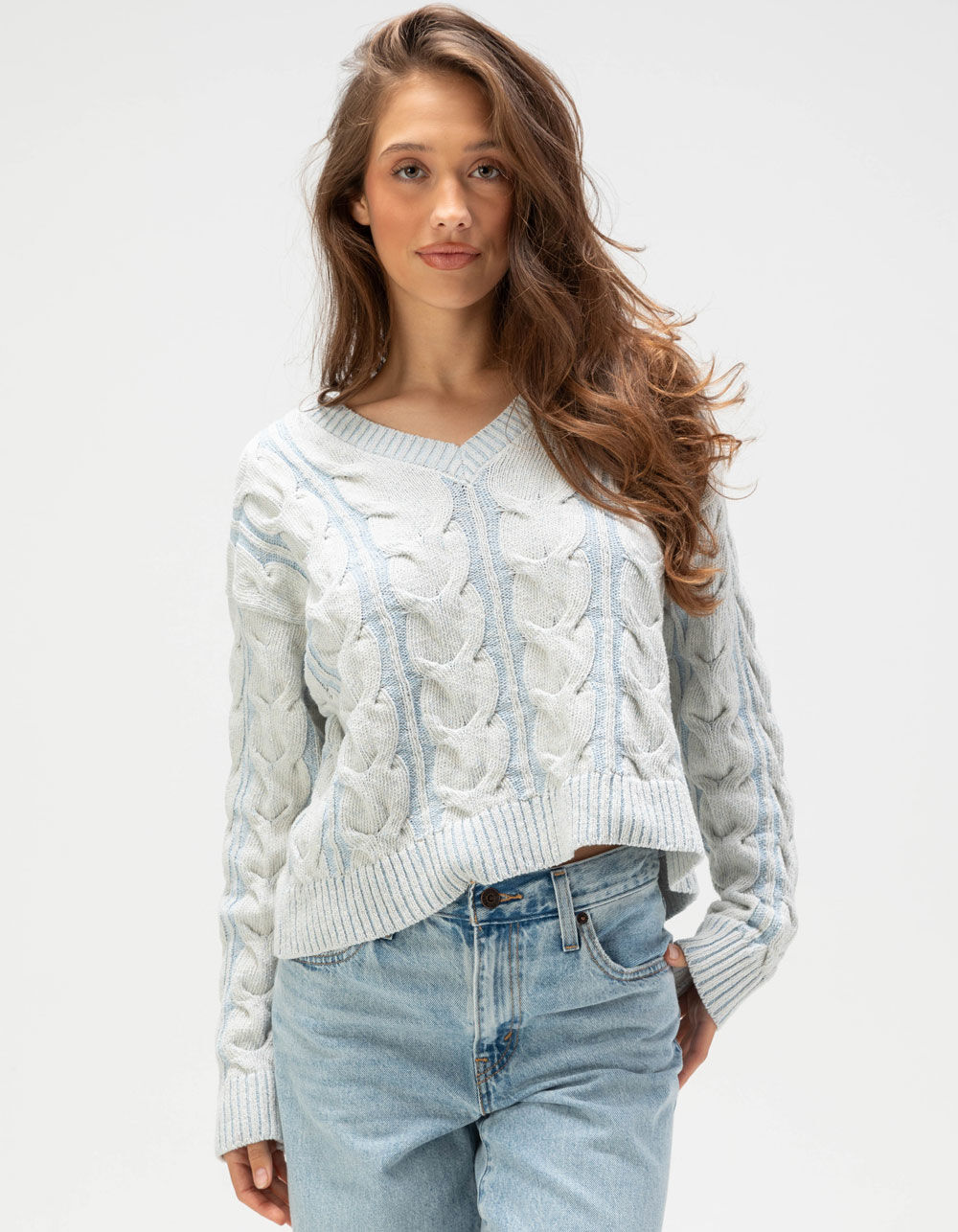 フリーピープル Free People Washed Cable V Neck レディース Sweaters Optic White Free People Women's Washed Cable V Neck, Optic White at