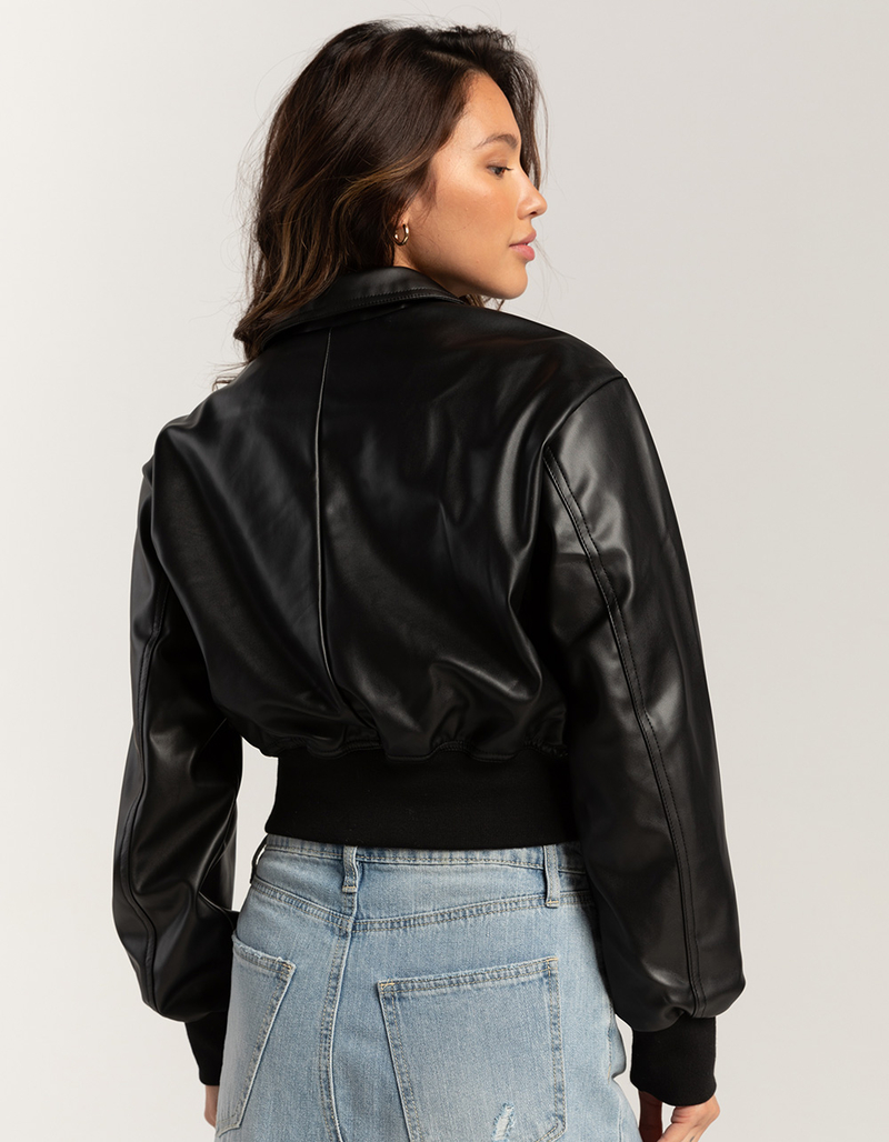 STOOSH Vegan Leather Womens Crop Bomber Jacket image number 3